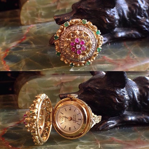 540 yellow gold garnet pearls ring